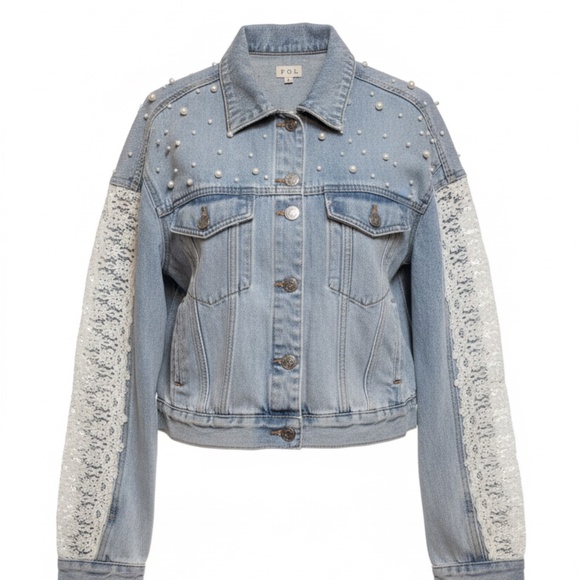 POL Jackets & Blazers - POL Denim Lace And Pearl Jacket/AMAZING Detail Size M